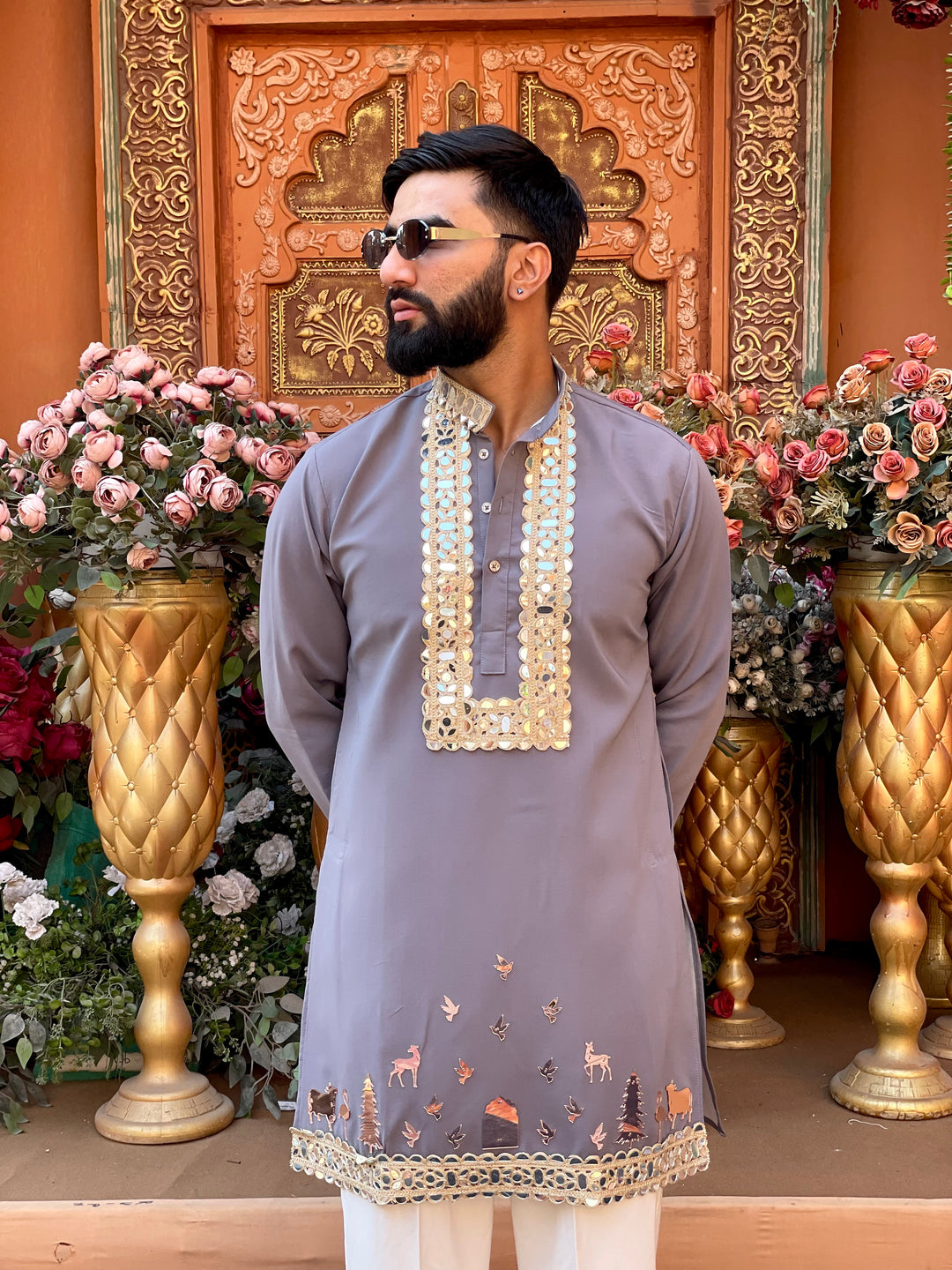 GREY MIRROR EMBOLLISHED READY TO CRAFT (RTC) KURTA