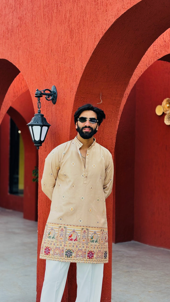 CHANDAN PATOLA HANDWOVEN JACQUARD SHORT KURTA