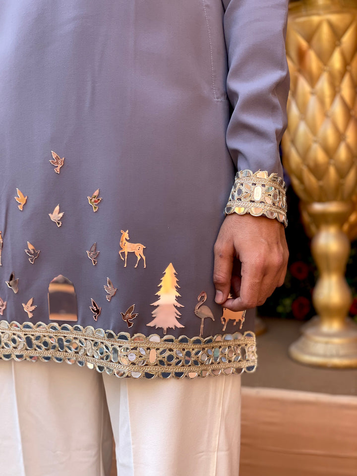 GREY MIRROR EMBOLLISHED READY TO CRAFT (RTC) KURTA