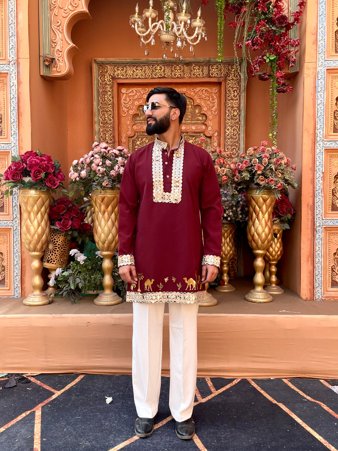 MAROON MIRROR EMBOLLISHED READY TO CRAFT (RTC) KURTA