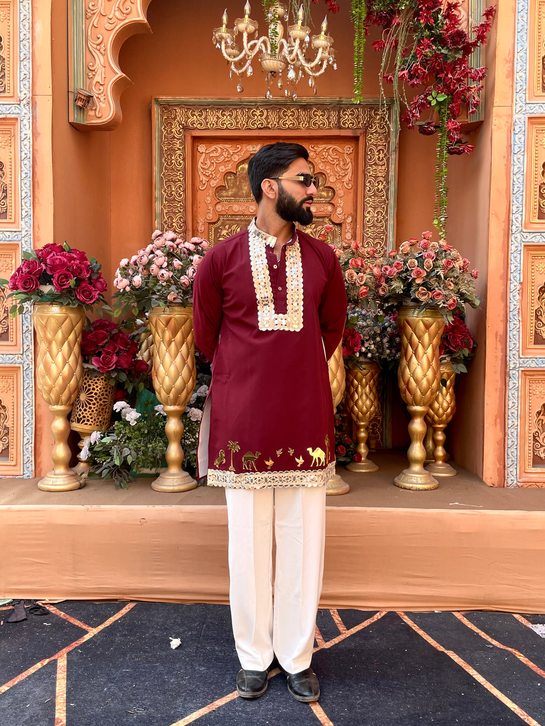 MAROON MIRROR EMBOLLISHED READY TO CRAFT (RTC) KURTA