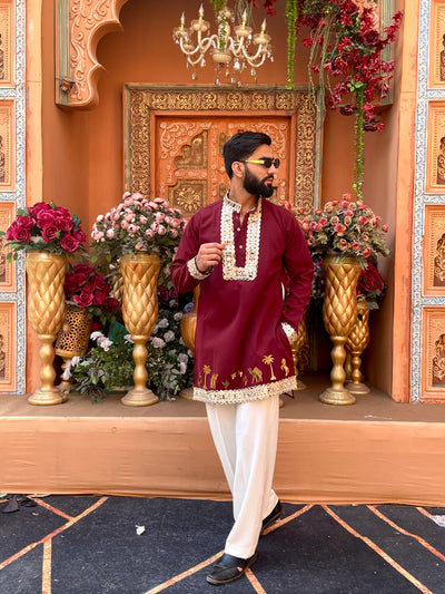 MAROON MIRROR EMBOLLISHED READY TO CRAFT (RTC) KURTA