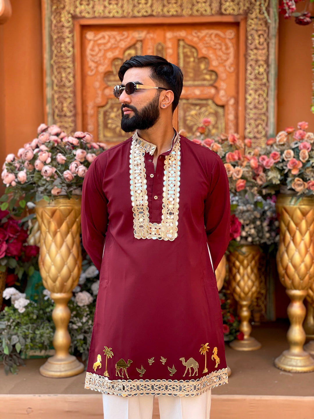 MAROON MIRROR EMBOLLISHED READY TO CRAFT (RTC) KURTA