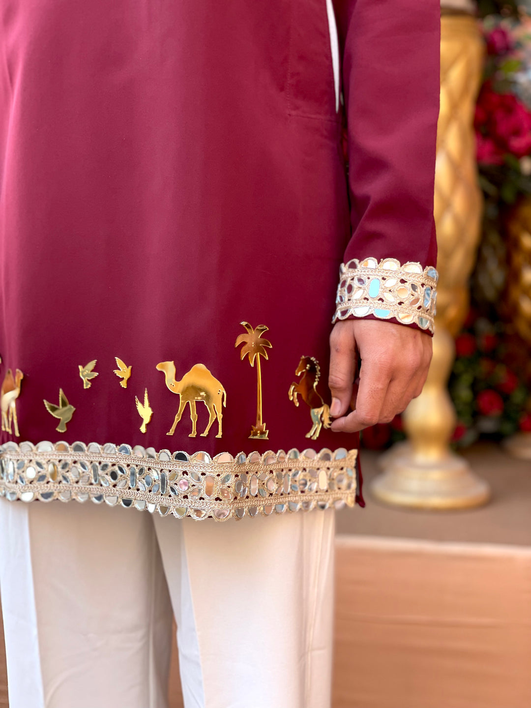 MAROON MIRROR EMBOLLISHED READY TO CRAFT (RTC) KURTA