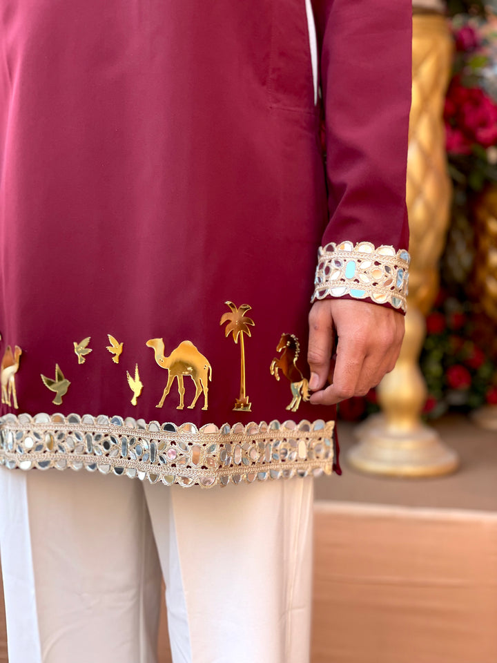 MAROON MIRROR EMBOLLISHED READY TO CRAFT (RTC) KURTA