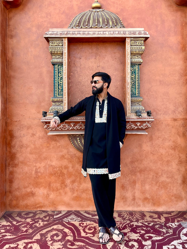 BLACK MIRROR EMBOLISHED  DESIGNER KURTA WITH DUPATTA