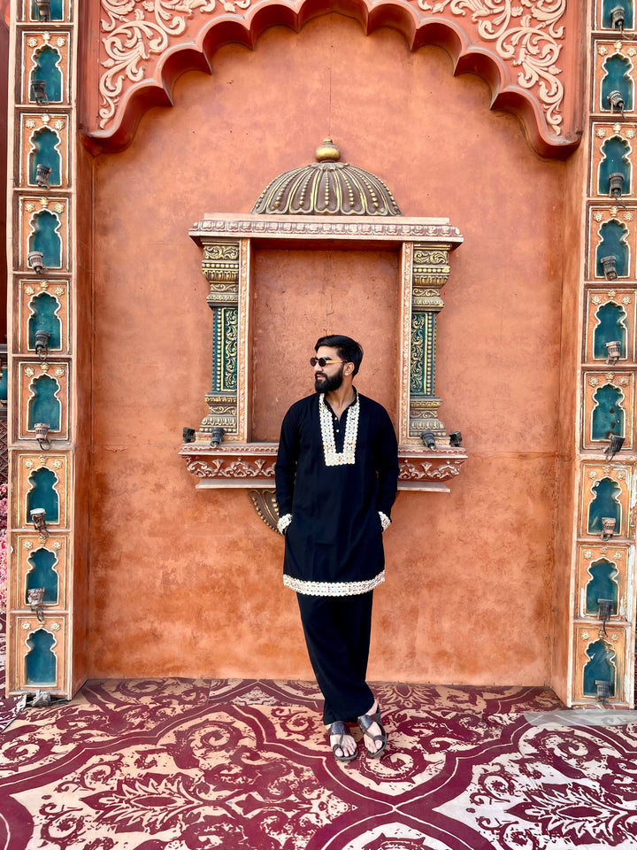 BLACK MIRROR EMBOLISHED  DESIGNER KURTA WITH DUPATTA