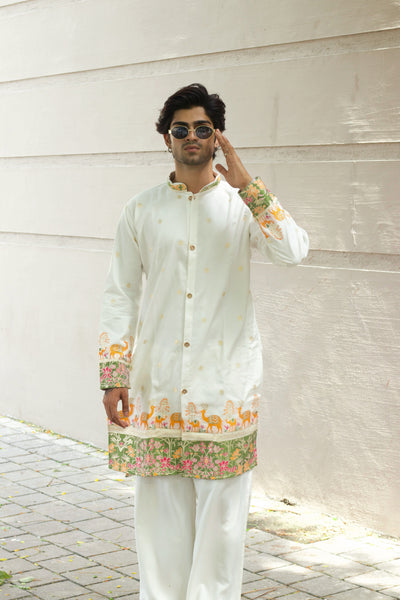 CAMEL & FLORAL DESIGNED INDO-WESTERN KURTA