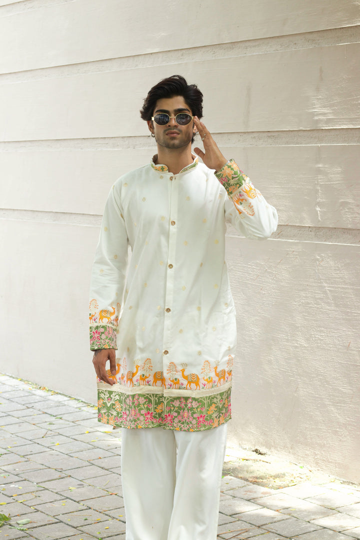 CAMEL & FLORAL DESIGNED INDO-WESTERN KURTA