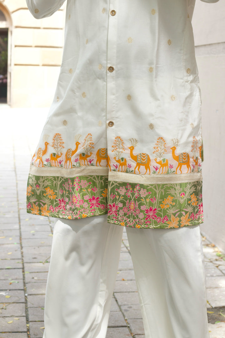 CAMEL & FLORAL DESIGNED INDO-WESTERN KURTA