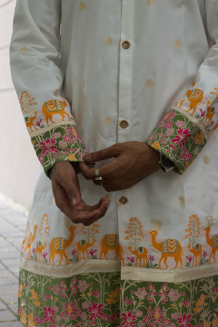 CAMEL & FLORAL DESIGNED INDO-WESTERN KURTA