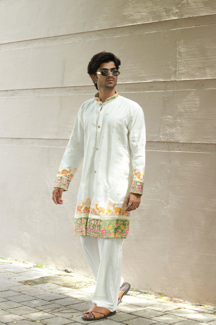 CAMEL & FLORAL DESIGNED INDO-WESTERN KURTA