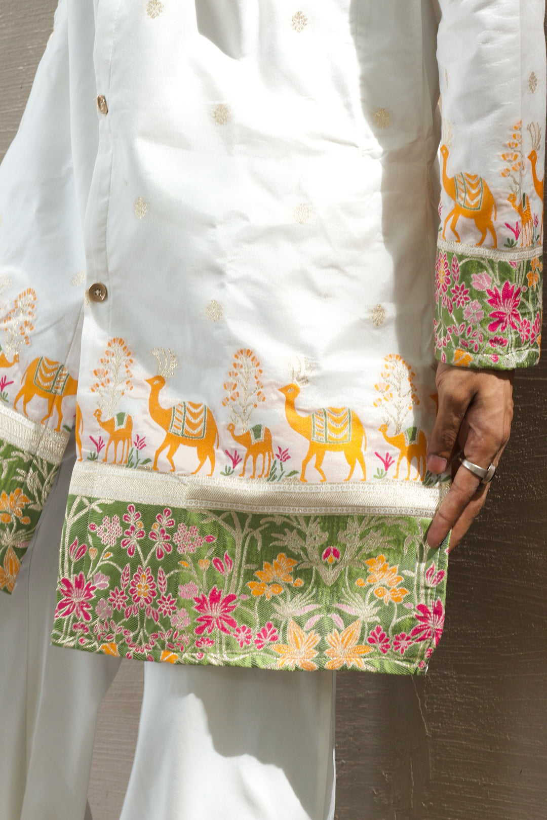CAMEL & FLORAL DESIGNED INDO-WESTERN KURTA