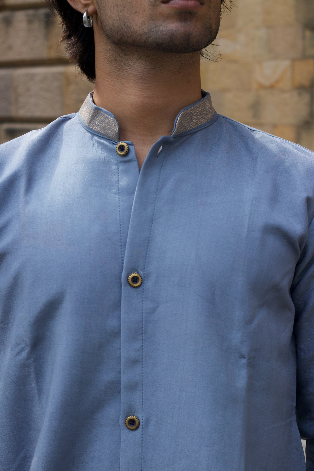SMOKY GREY BIRD PATTERN JACQUARD DESIGNER INDO-KURTA
