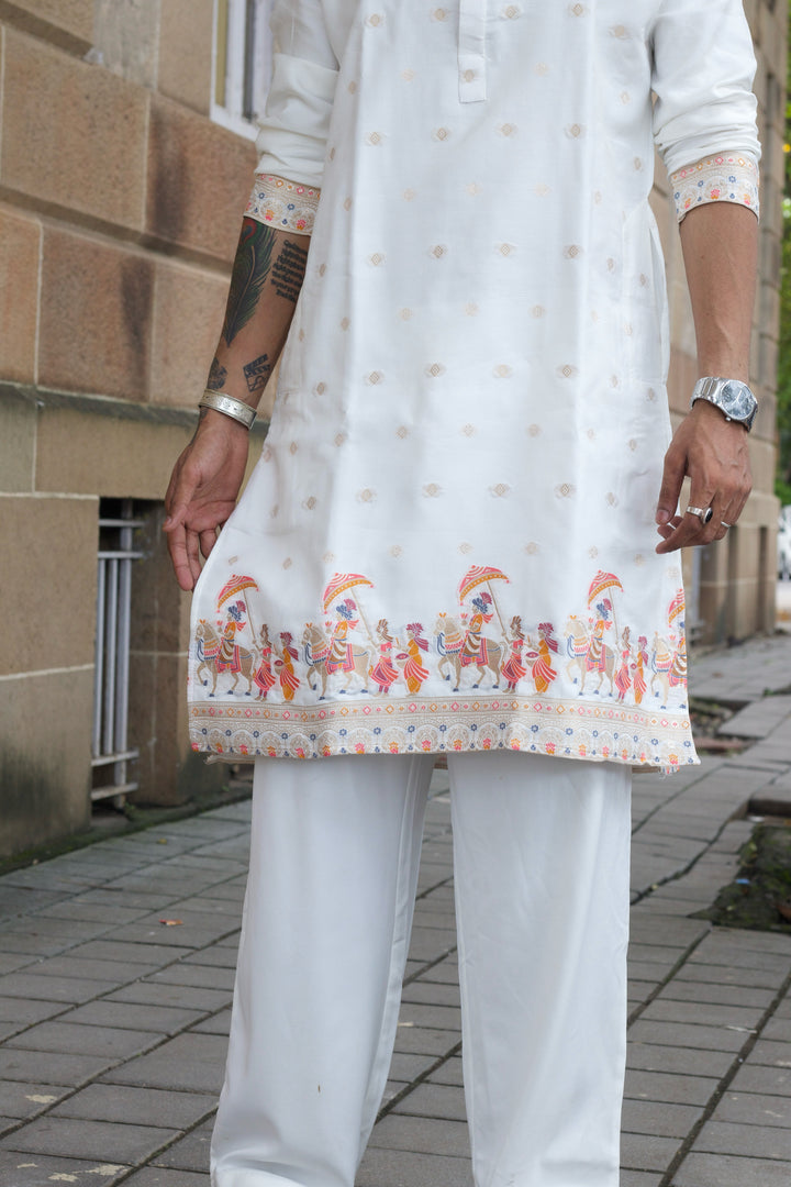 ROYAL BARAAT WHITE JACQUARD DESIGNER KURTA