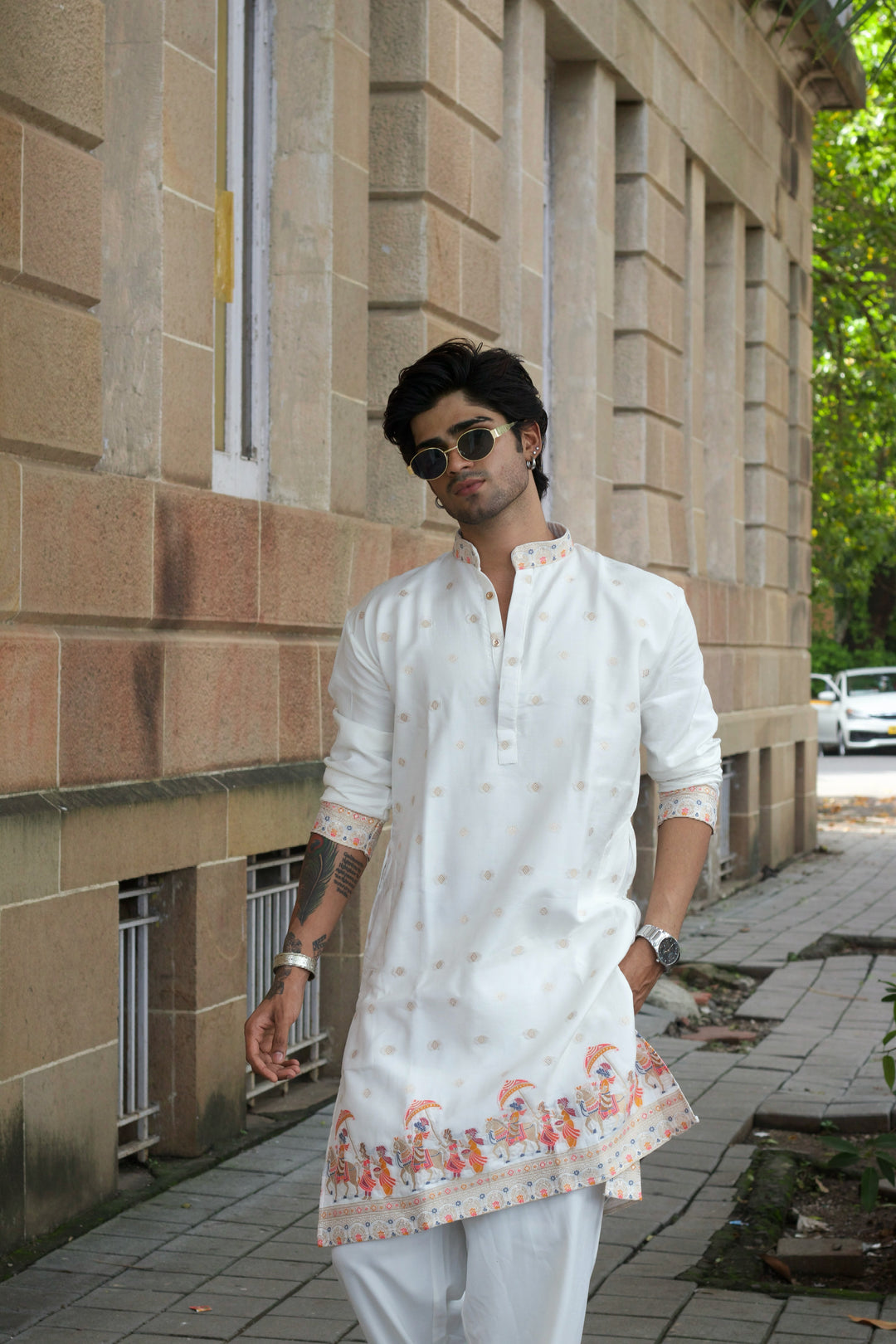 ROYAL BARAAT WHITE JACQUARD DESIGNER KURTA