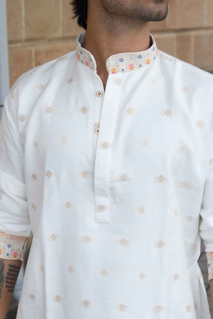ROYAL BARAAT WHITE JACQUARD DESIGNER KURTA