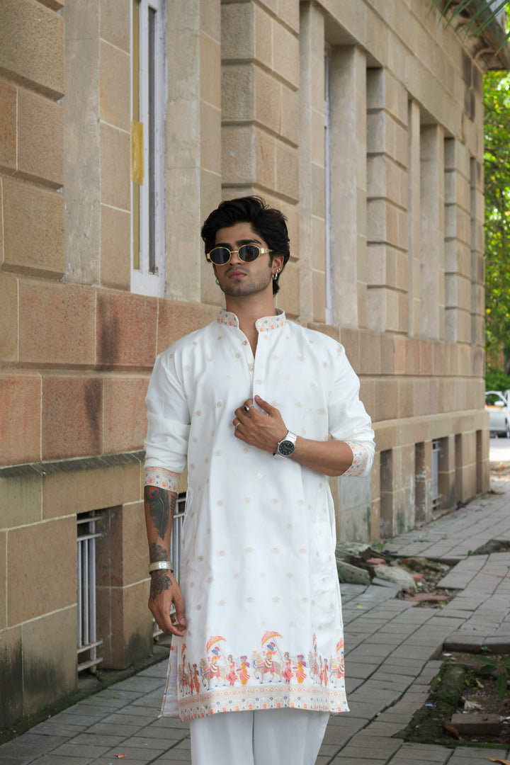 ROYAL BARAAT WHITE JACQUARD DESIGNER KURTA