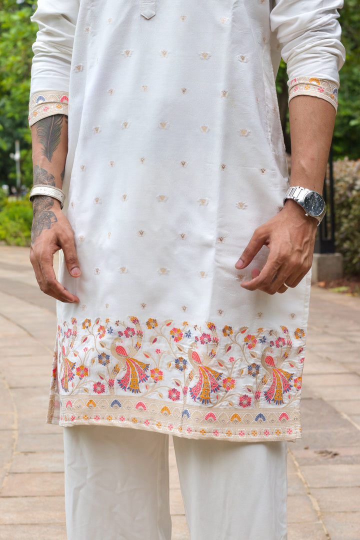 Handcrafted Peacock Jacquard designed Kurta for men