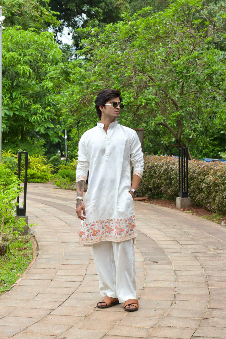 Handcrafted Peacock Jacquard designed Kurta for men