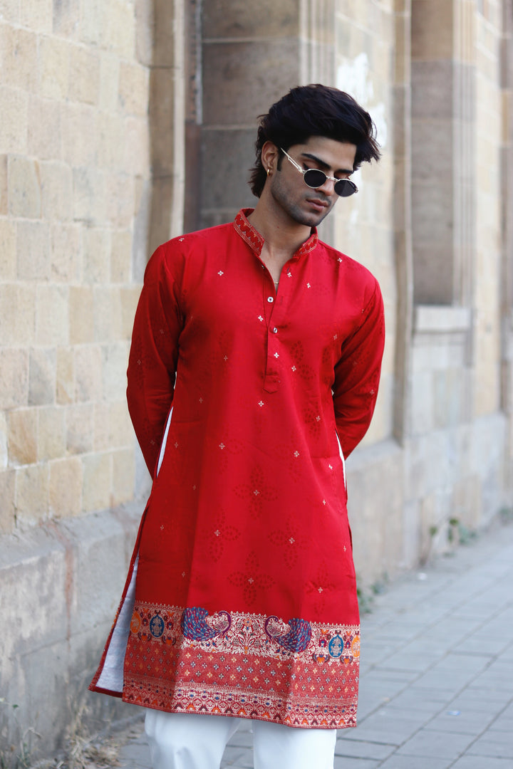 MAROON MORKALA PATTERN EXCLUSIVE JACQUARD KURTA