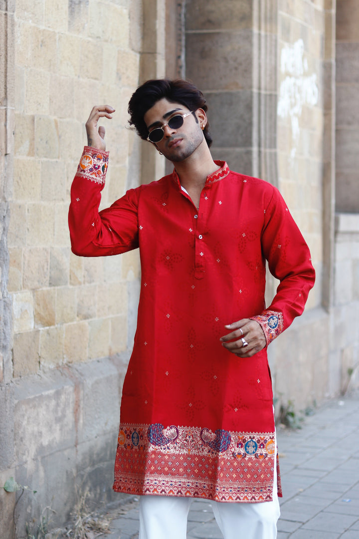 MAROON MORKALA PATTERN EXCLUSIVE JACQUARD KURTA