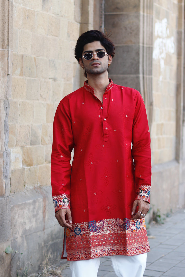 MAROON MORKALA PATTERN EXCLUSIVE JACQUARD KURTA