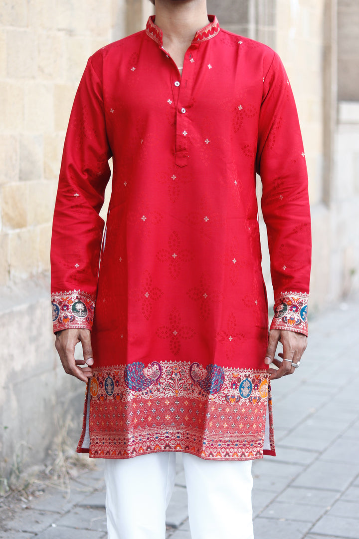 MAROON MORKALA PATTERN EXCLUSIVE JACQUARD KURTA