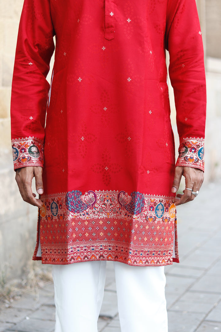 MAROON MORKALA PATTERN EXCLUSIVE JACQUARD KURTA