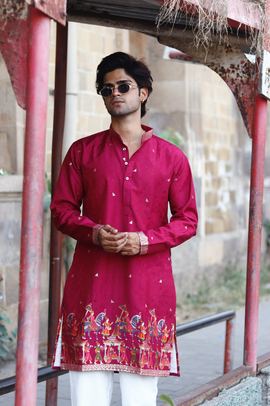 WINE SHAHI BAARAT JACQUARD EXCLUSIVE KURTA