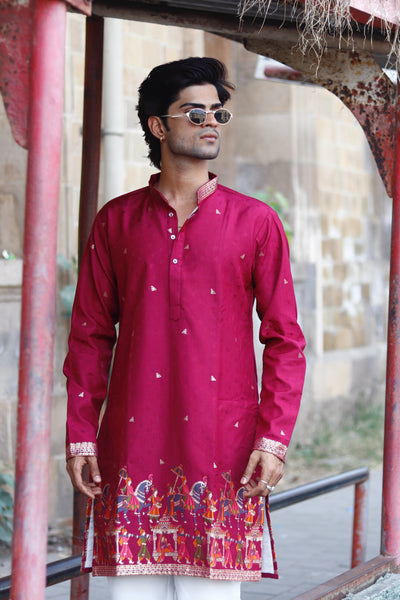 WINE SHAHI BAARAT JACQUARD EXCLUSIVE KURTA