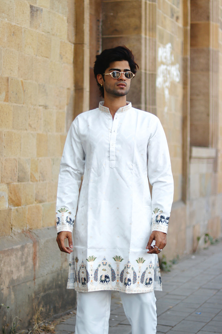 WHITE MOR GAJ EXCLUSIVE JACQUARD KURTA
