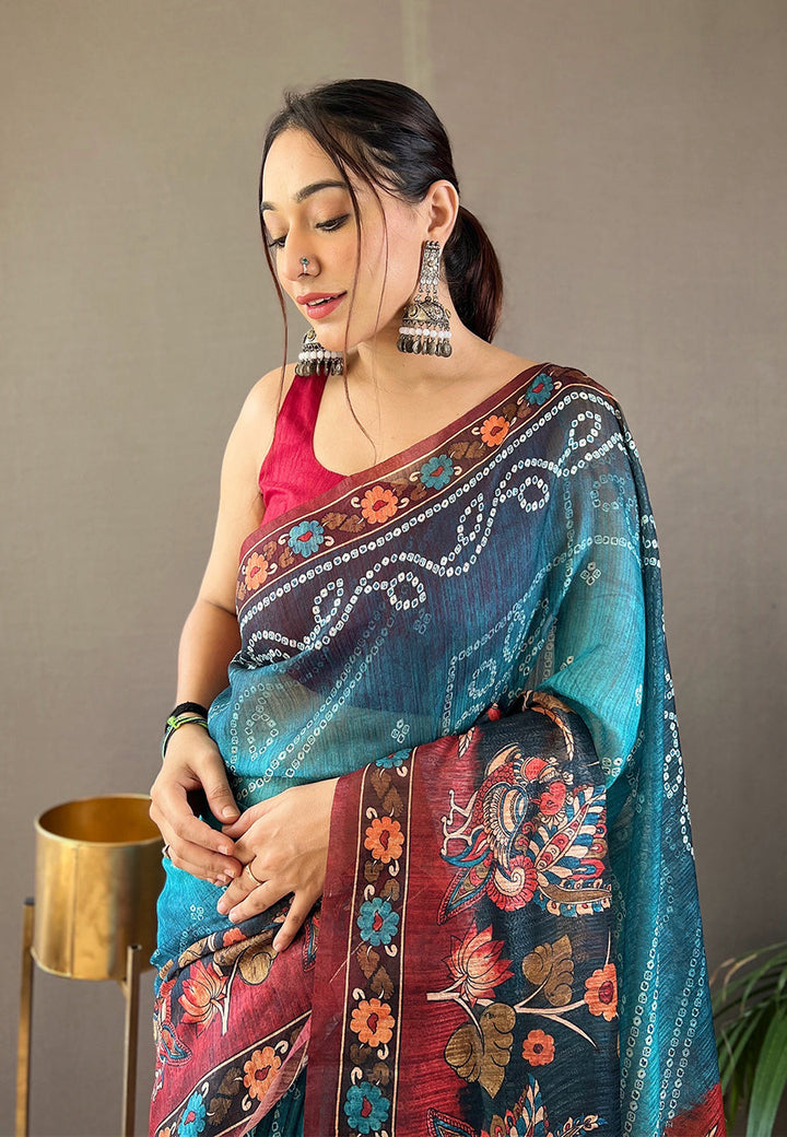 Bhargavi Blue Cotton Kalamkari Printed Saree