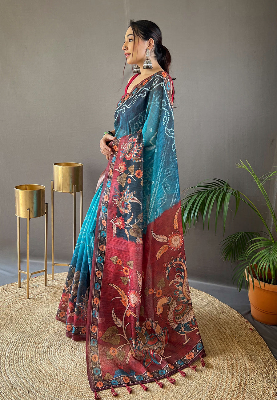 Bhargavi Blue Cotton Kalamkari Printed Saree