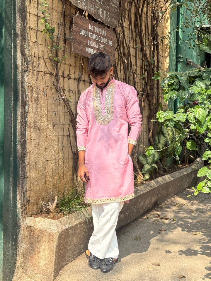 SHEESH MAHAL PINK MIRRORWORK EXCLUSIVE KURTA