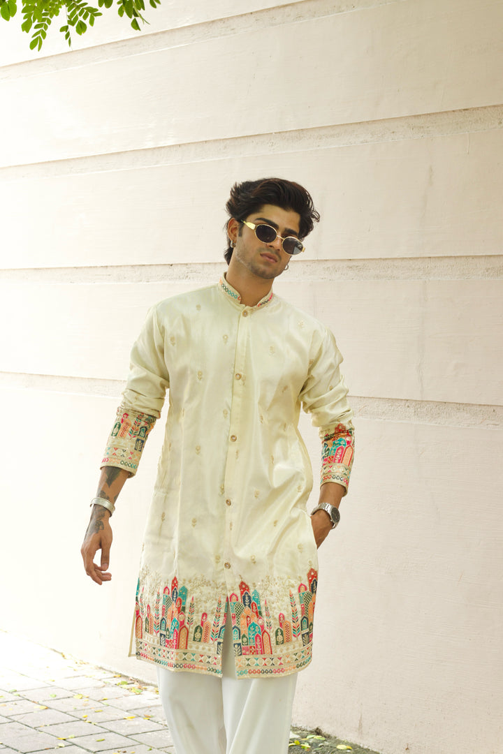 IVORY MINARA EMBROIDRED DESIGNER INDO-KURTA