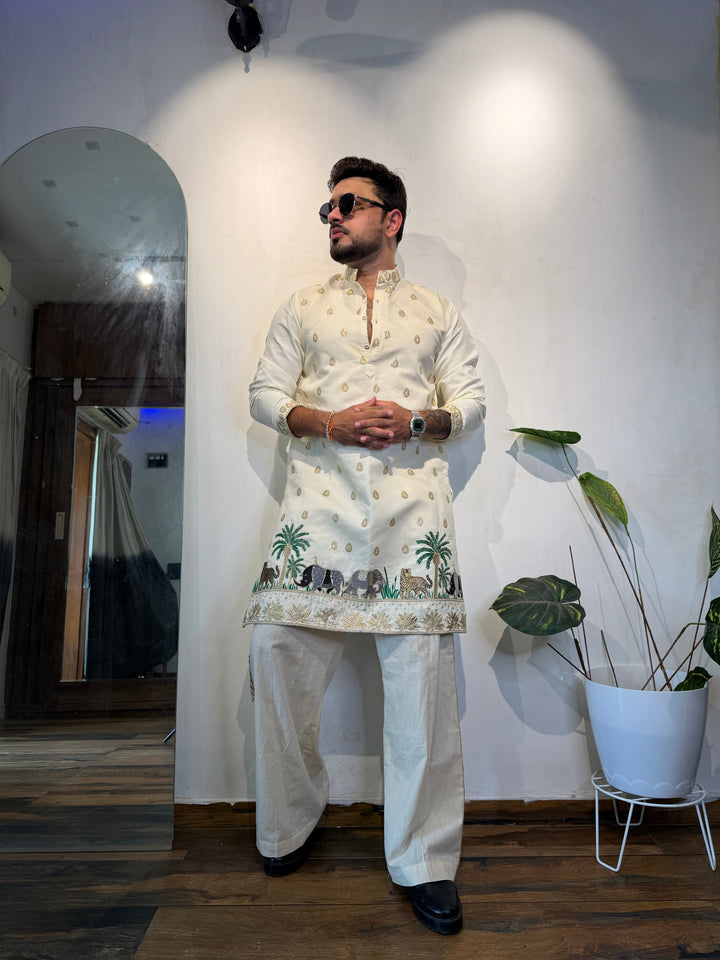 ROYALS OF SUNDARBAN IVORY EMBROIDERED KURTA