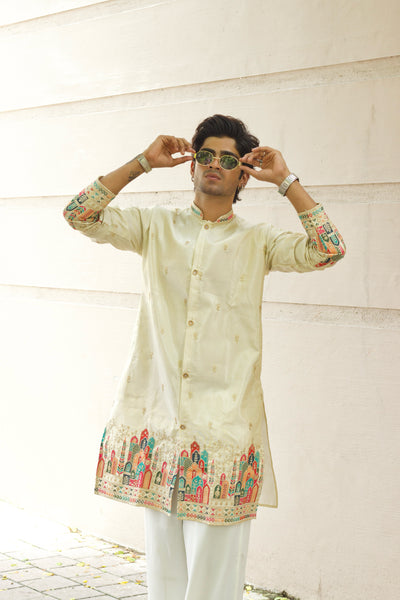 IVORY MINARA EMBROIDRED DESIGNER INDO-KURTA