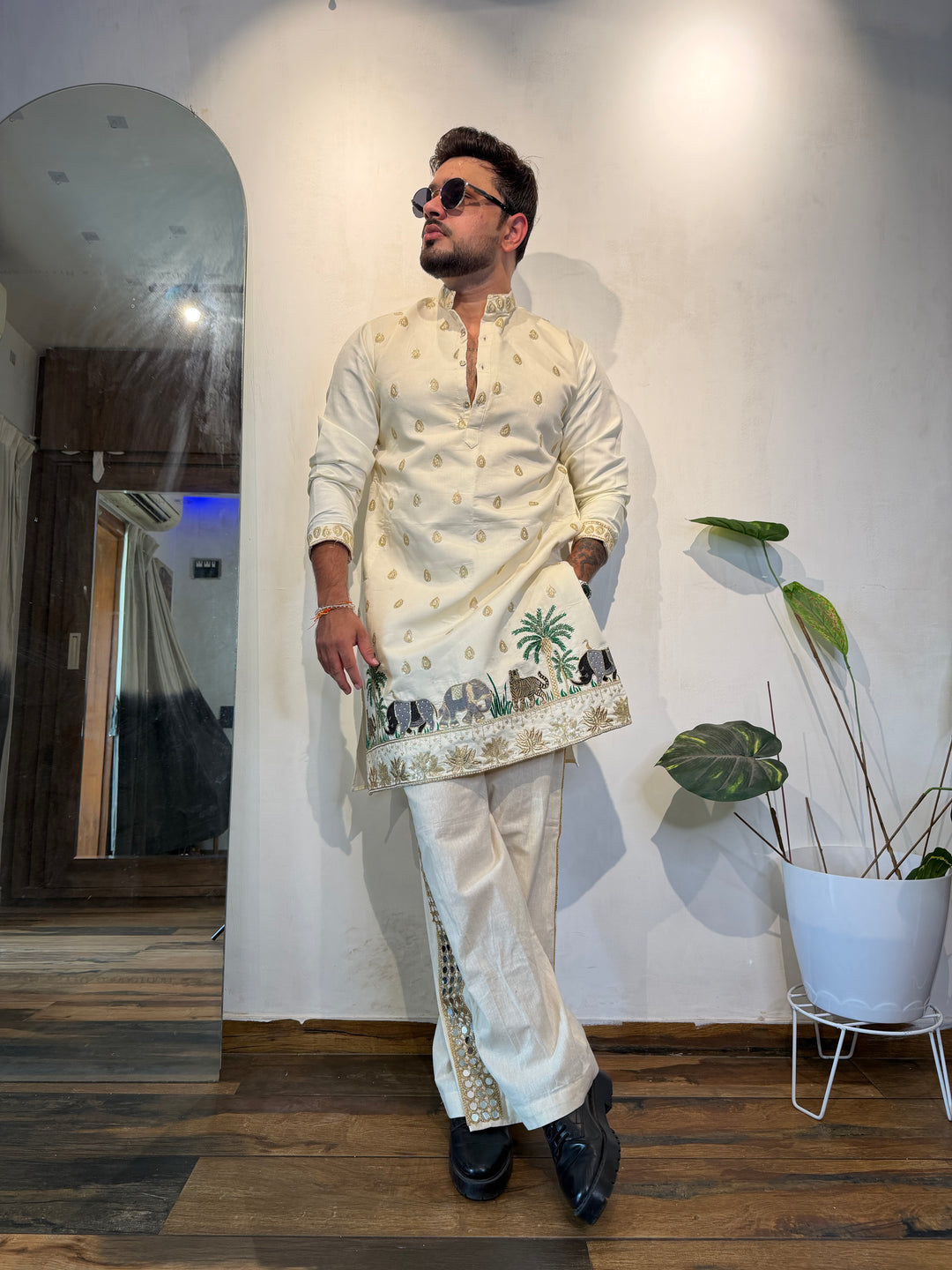 ROYALS OF SUNDARBAN IVORY EMBROIDERED KURTA