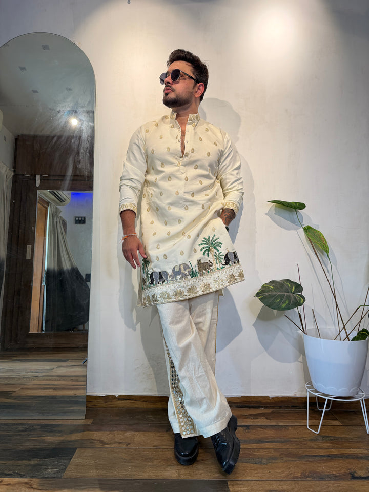 ROYALS OF SUNDARBAN IVORY EMBROIDERED KURTA