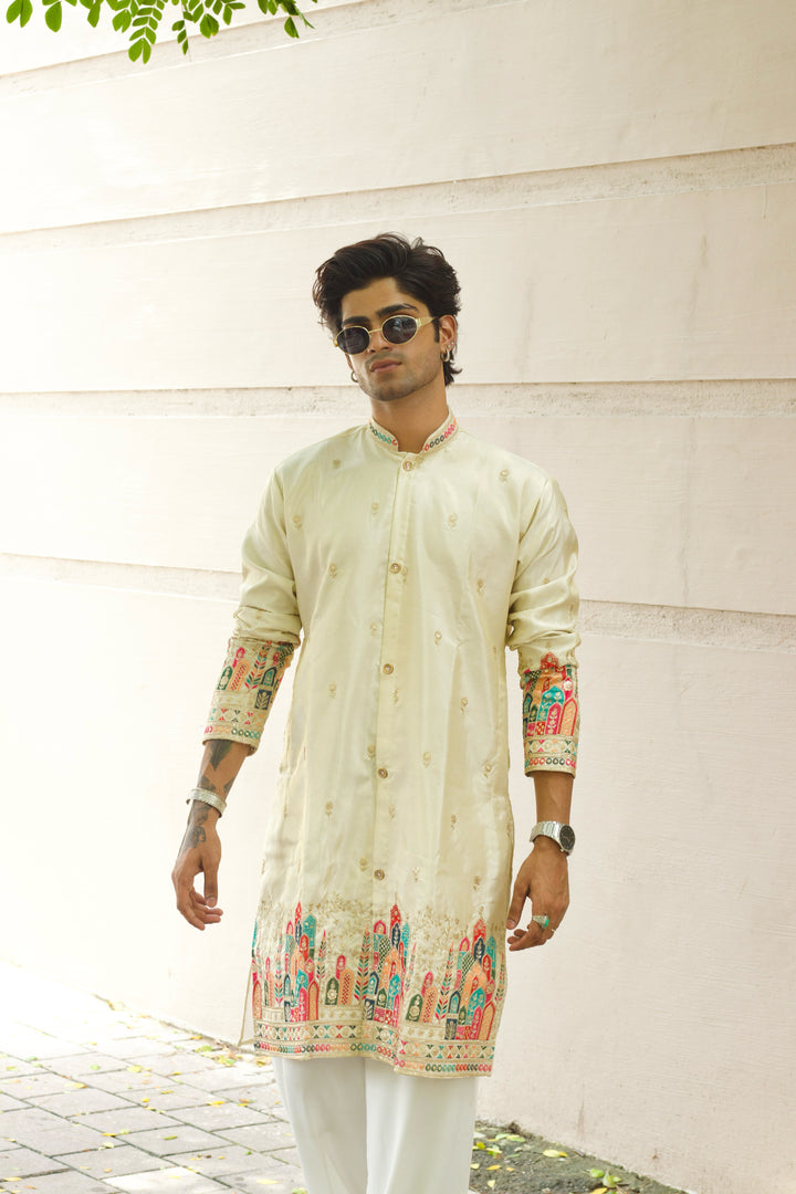 IVORY MINARA EMBROIDRED DESIGNER INDO-KURTA