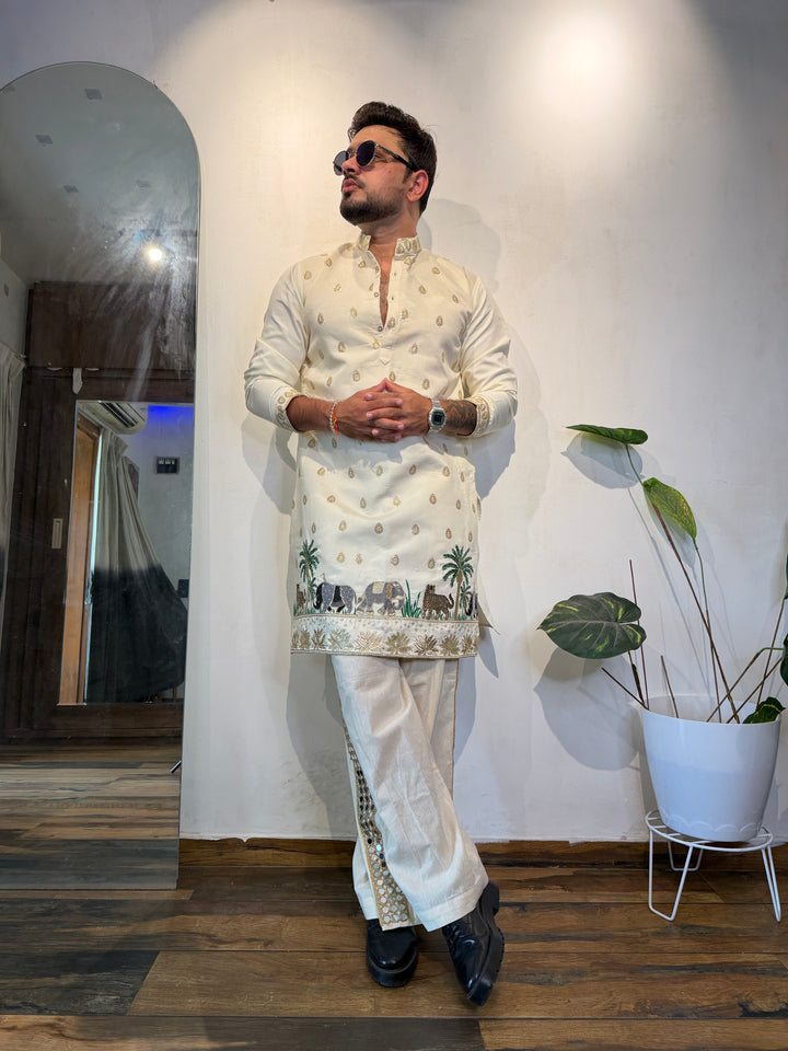 ROYALS OF SUNDARBAN IVORY EMBROIDERED KURTA