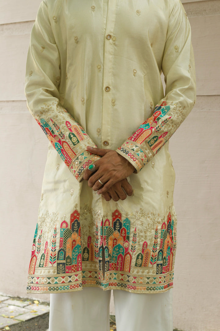 IVORY MINARA EMBROIDRED DESIGNER INDO-KURTA