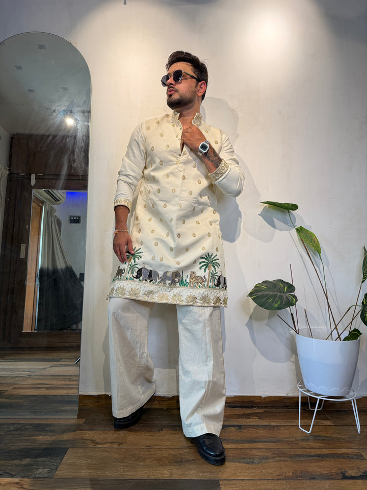 ROYALS OF SUNDARBAN IVORY EMBROIDERED KURTA