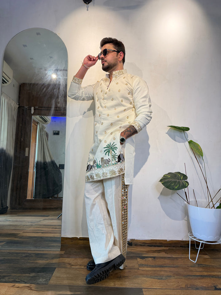 ROYALS OF SUNDARBAN IVORY EMBROIDERED KURTA