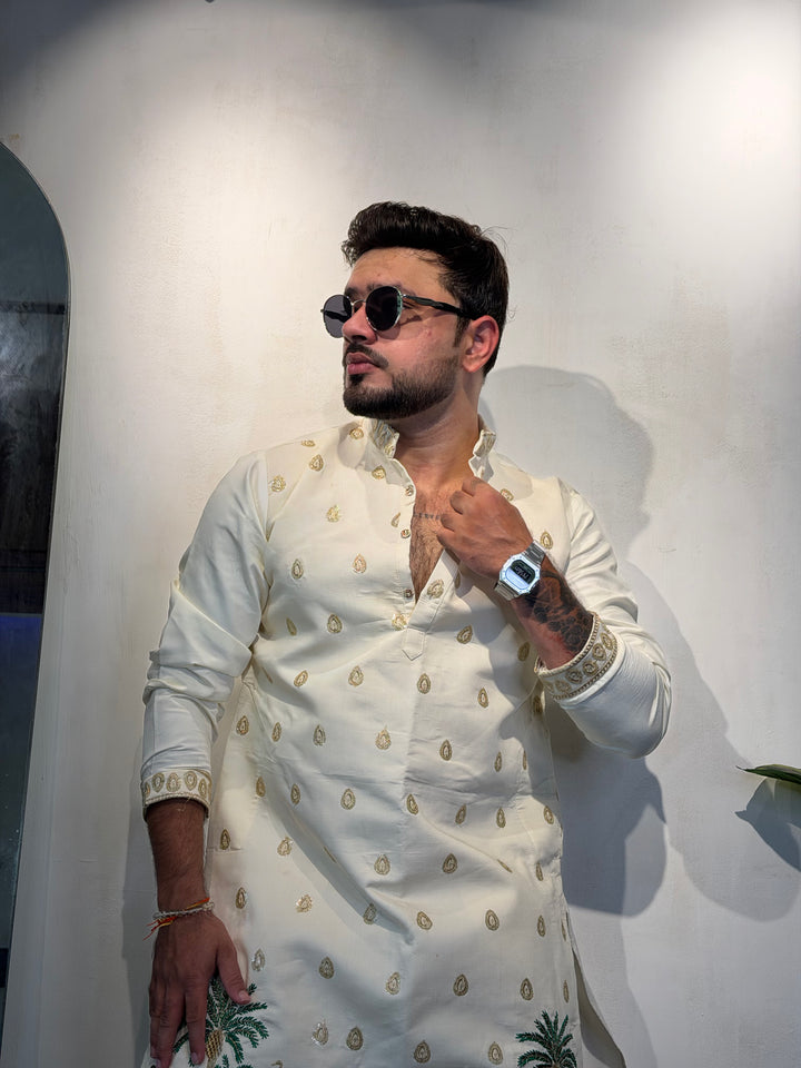 ROYALS OF SUNDARBAN IVORY EMBROIDERED KURTA
