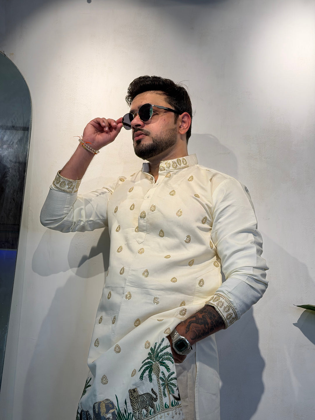 ROYALS OF SUNDARBAN IVORY EMBROIDERED KURTA