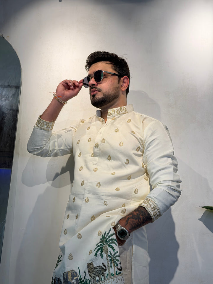 ROYALS OF SUNDARBAN IVORY EMBROIDERED KURTA