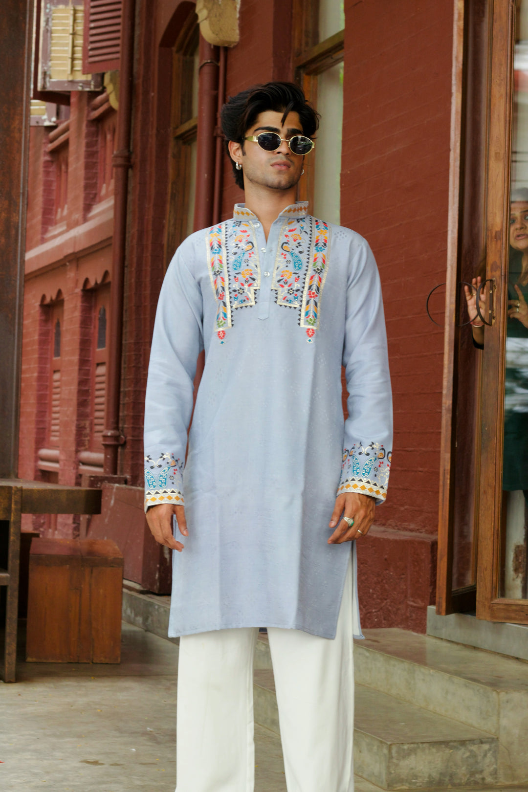 LIGHT BLUE MOR TORAN SELECTED JACQUARD DESIGNER KURTA