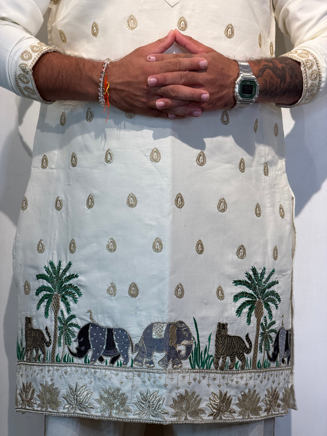 ROYALS OF SUNDARBAN IVORY EMBROIDERED KURTA
